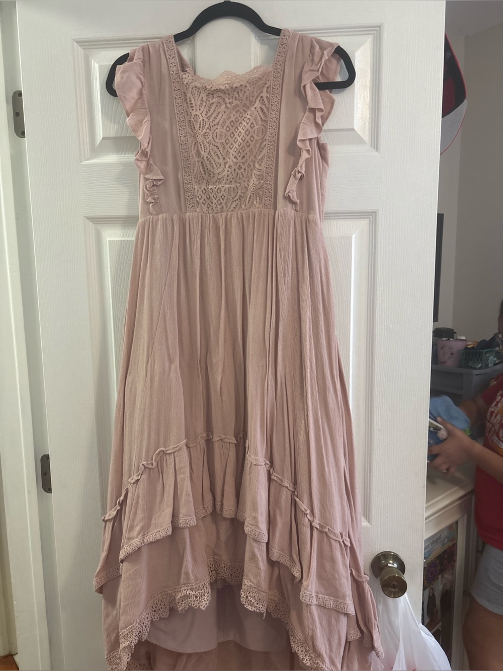 Girls' Lace Bodice Ruffle High-Low Dress - Blush Pink